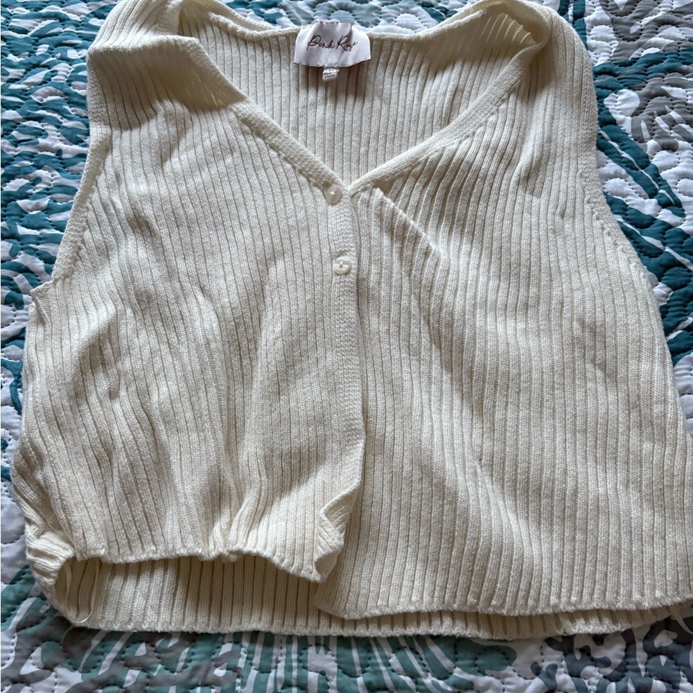 Pink Rose Women's Cream Cardigan Vest